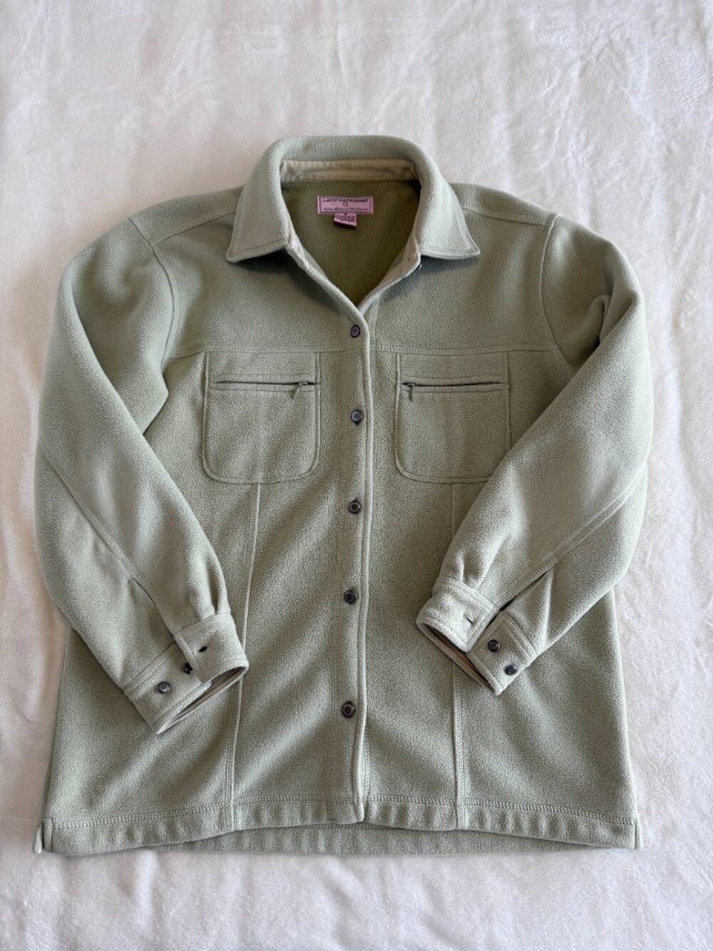 Vintage Y2K Lady Hathaway Fleece Shacket M Sage Green Zip Pockets